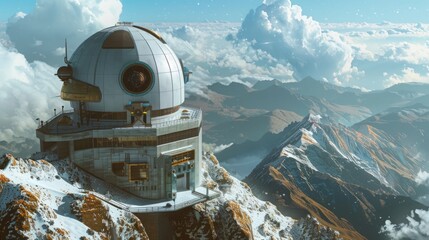 Telescope on Mountain Top Surrounded by Clouds