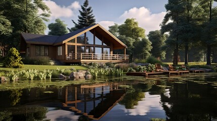 Obraz premium A photo of a Bungalow Reflecting Tranquil Living