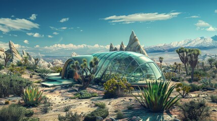 Glass House in Desert Scene
