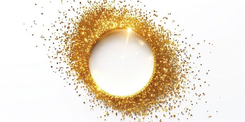 Fototapeta na wymiar The circular frame of golden glitter sparkle particles. Generative Ai