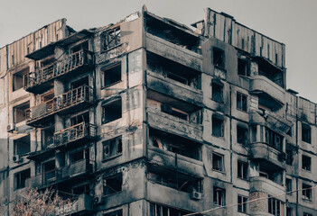 destroyed and burned houses in the city Russia Ukraine war