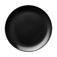 Black ceramic plate isolated on transparent background - obrazy, fototapety, plakaty