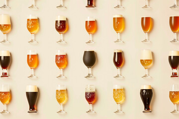 pattern of glasses with beer, on a light background