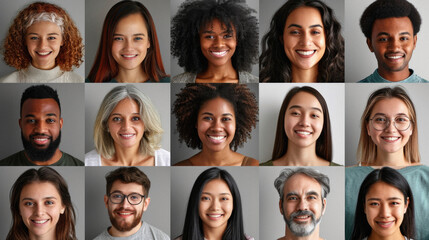 Beautiful smiling people on gray background, collage. Banner design - Powered by Adobe