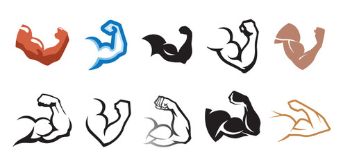 creative human biceps muscles collection logo vector symbol icons design illustration - obrazy, fototapety, plakaty