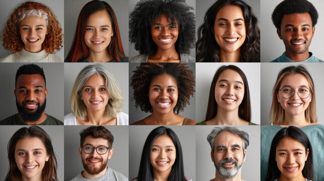 Beautiful smiling people on gray background, collage. Banner design