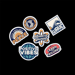 set sticker pack collection decorated with cartoon image and aesthetic quotes graphic design	