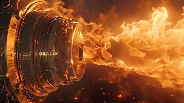 Igniting the Future: Close-up of Rocket Engine Ignition and Powerful Flames Bursting from the Nozzle