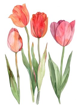 Enchanting Watercolor Tulip Bouquet in Vibrant Hues