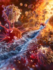 Immunotherapy Cells Attacking Cancer Cells Showcasing the Body's Natural Defense Mechanisms