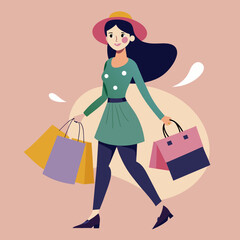 Enchanting Elegance Captivating Fashion Illustration of a Beautiful Girl Shopping