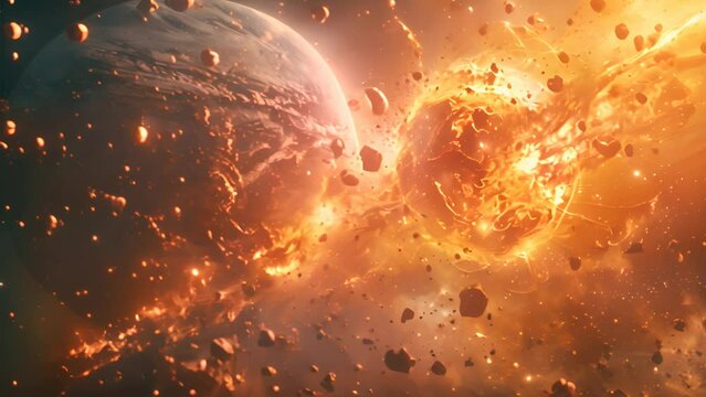 Planetary Impact: Dramatic Collision as a Destroyed Planet Crashes into Another