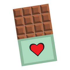 chocolate bar vector illustration. Chocolate bar in opened purple wrapped isolated on white background, dessert, vector illustration in flat style