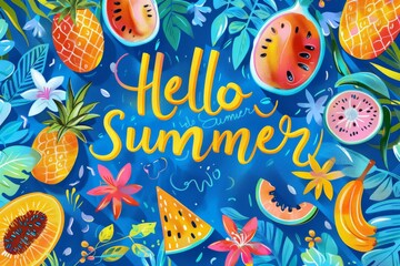 Fruity 'Hello Summer' illustration with vibrant colors