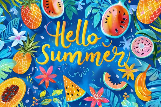 Fruity 'Hello Summer' illustration with vibrant colors - Powered by Adobe