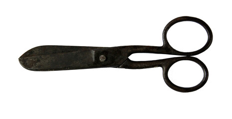 Vintage closed scissors close up isolated on white background