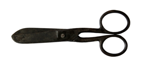 Vintage closed scissors close up isolated on white background