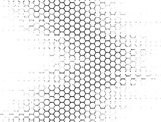 Rough, irregular texture composed of monochrome abstract geometric elements. distressed grunge hexagon . Abstract vector illustration. Isolated on white background. Vector Format 