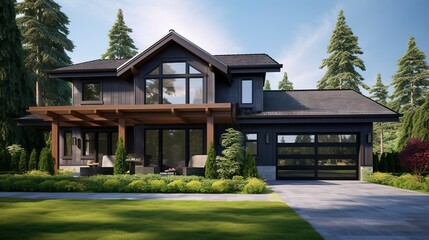 A photo of a Clean-Lined Contemporary Craftsman - obrazy, fototapety, plakaty