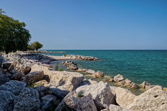Endless lineup of rocks on the Huron Lake - Goderich, ON, Canada
