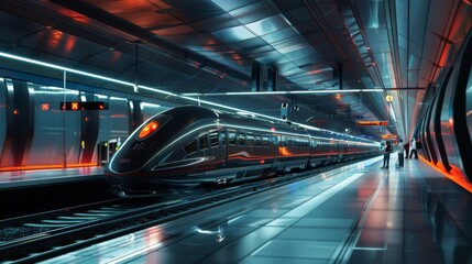 Fototapeta na wymiar Modern high-speed train at a metro station, convenience and speed of urban rail service