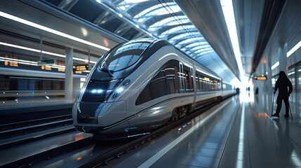 Modern high-speed train at a metro station, convenience and speed of urban rail service