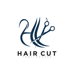 Beauty hair cut logo design vector for business with golden gradient color concept premium