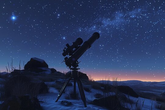 Stargazing with a telescope, cool night, awe of the cosmos, silent wonder , octane render