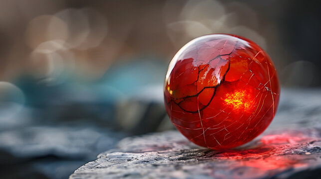 Close-up image of a piece of a red marble ball