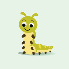 Cute worm cartoon vector illustration.Happy caterpillar character flat style