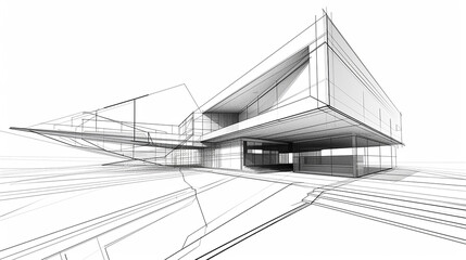 Modern architecture vector illustration , created just from lines sketch
