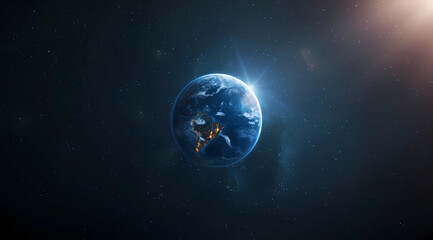 The blue earth in space with the sun 