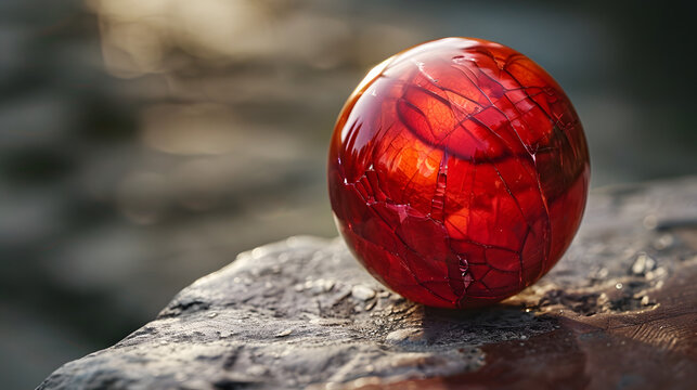 Close-up image of a piece of a red marble ball