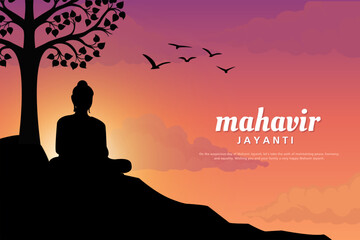 Vector illustration Of Mahavir Jayanti, Celebration of Mahavir birthday ,Religious festival in Jainism - obrazy, fototapety, plakaty