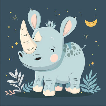 Cute cartoon rhino Vector illustration.