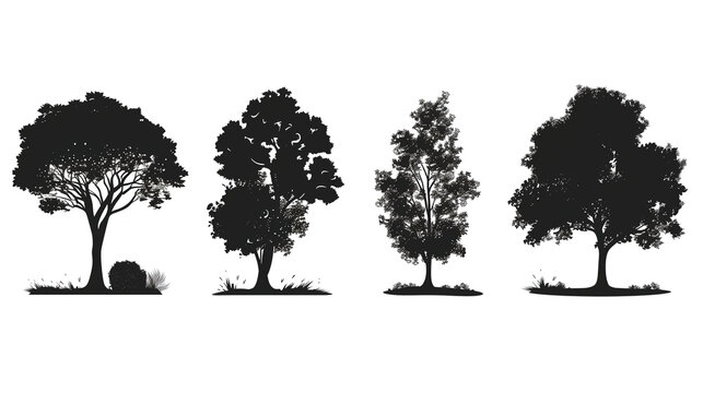 set of trees silhouettes isolated