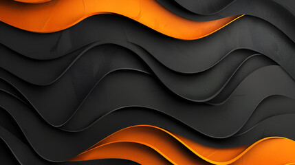 3d rendering of an abstract orange and black wavy background,Immerse yourself in the modern elegance of an orange and black abstract wallpaper - obrazy, fototapety, plakaty