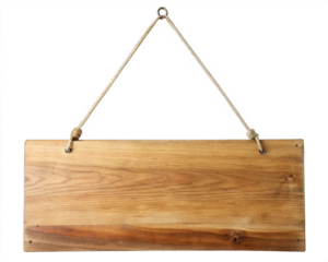 hanging wooden signboard isolated on transparent background. generative ai	