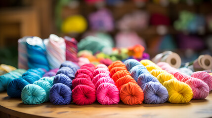 Assortment of Vibrant DK Yarn Stock Image: Explore the Colorful World of Knitting - obrazy, fototapety, plakaty