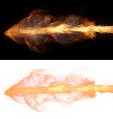 Orange yellow particle smoke trail isolated on black and alpha transparent background, great for adding a fiery touch to overlays. - 768073544