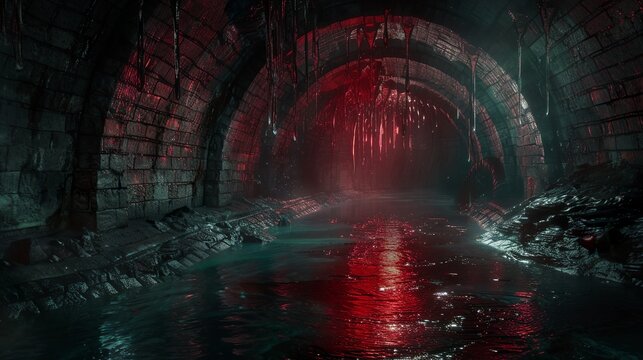 a realistic image of a medieval underground sewer-