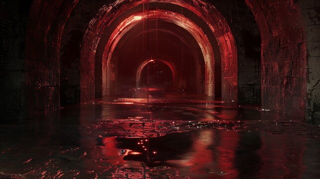 a realistic image of a medieval underground sewer-