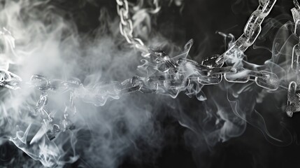 An intriguing visual of chains wrapped in smoke, depicted in monochromatic tones, suggesting themes of constraint and ephemeral freedom, suitable for concept-focused content. - obrazy, fototapety, plakaty