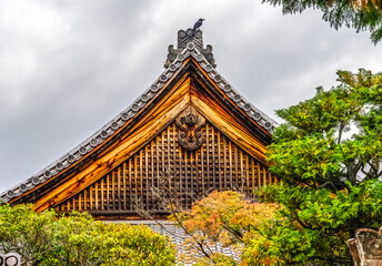 Colorful Fall Leaves Main Hall Tofuku-Ji Buddhist Temple Kyoto Japan