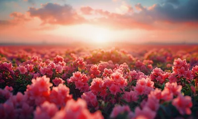 Plexiglas foto achterwand Picturesque Natural Landscape With Blooming Fields Of Azalea. Beautiful Sunny Day © Lightning Traveler