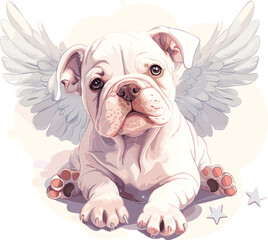 Adorable Wings Bulldog Angel Cartoon Vector Artwork Available