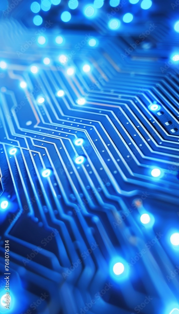Poster exploring advanced computer hardware technology with detailed circuit board background design