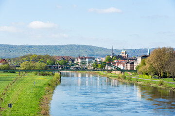 Fototapeta na wymiar Fluss Weser in Minden als Panorama, NRW, Deutschland
