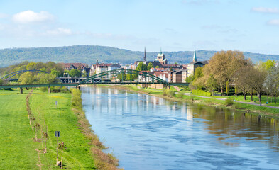 Fluss Weser in Minden als Panorama, NRW, Deutschland