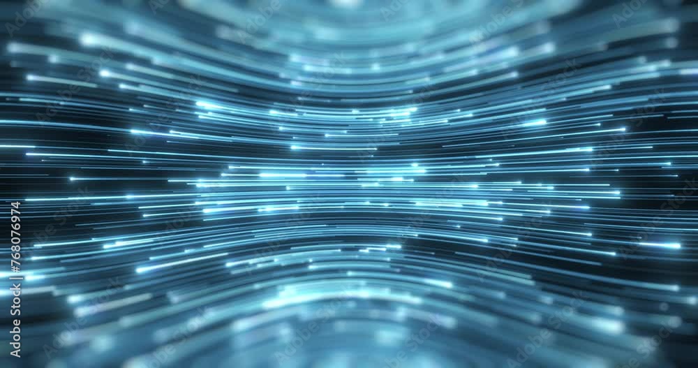 Poster blue concentric arcs mimic the pulsation of data currents or the oscillation of energy in a digital 